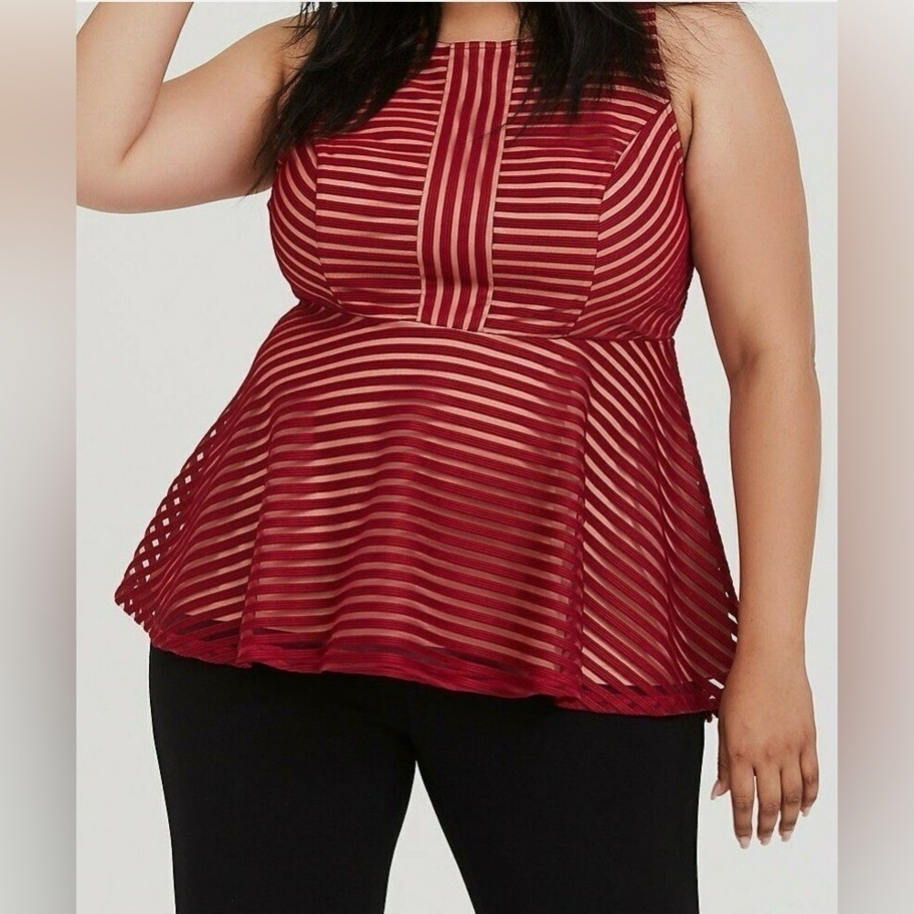 Torrid Shadow Stripe Peplum Top Dark Red Size 4 or 3x